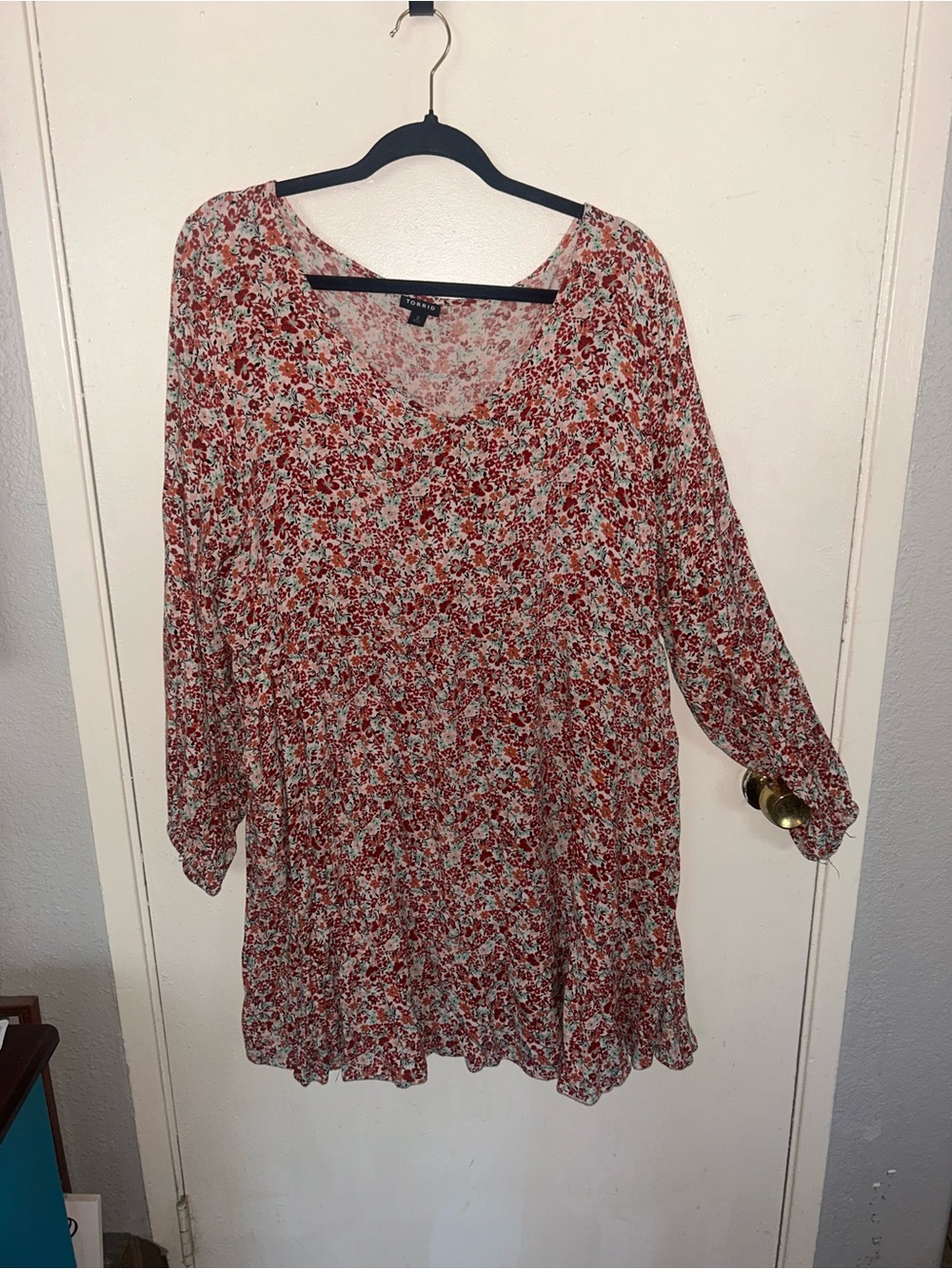 torrid Red Floral Long-Sleeve V-Neck Dress